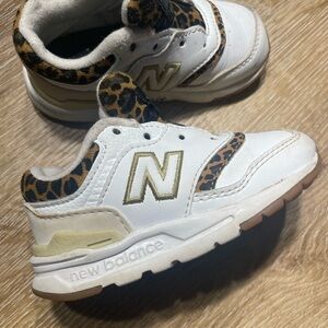 New Balance Kids' White and Gold Sneakers with Leopard Print
